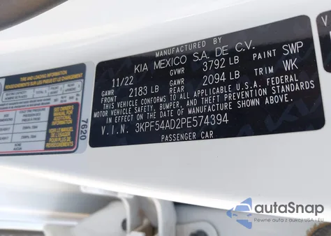 2023 Kia Forte Gt-Line из США, поврежденный, VIN 3KPF54AD2PE574394